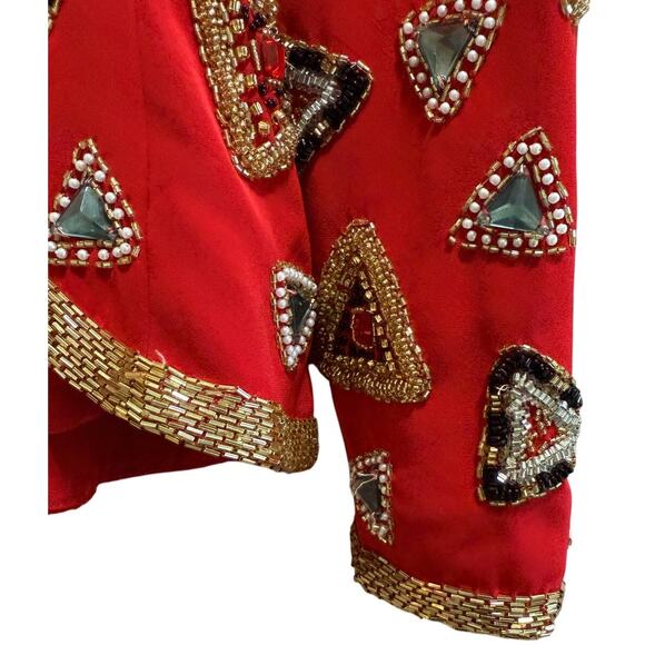 Vintage Black Tie He-Ro Heavy Beaded Red Single Button Blazer Jacket - Picture 8 of 9